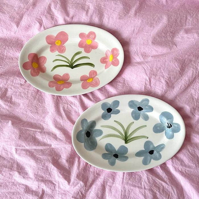 flower & grass oval plate