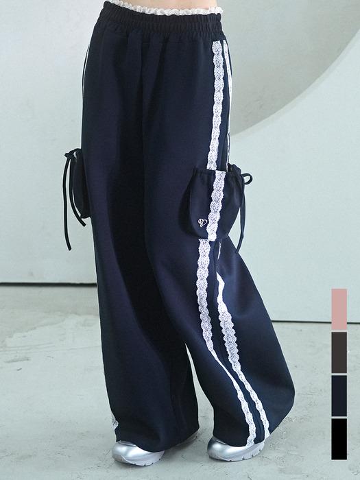 Jenny Lace Track Wide Pants - 4COL