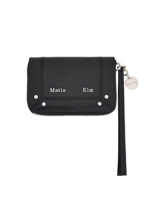 STEEL LOGO RIVET COMPACT WALLET IN BLACK
