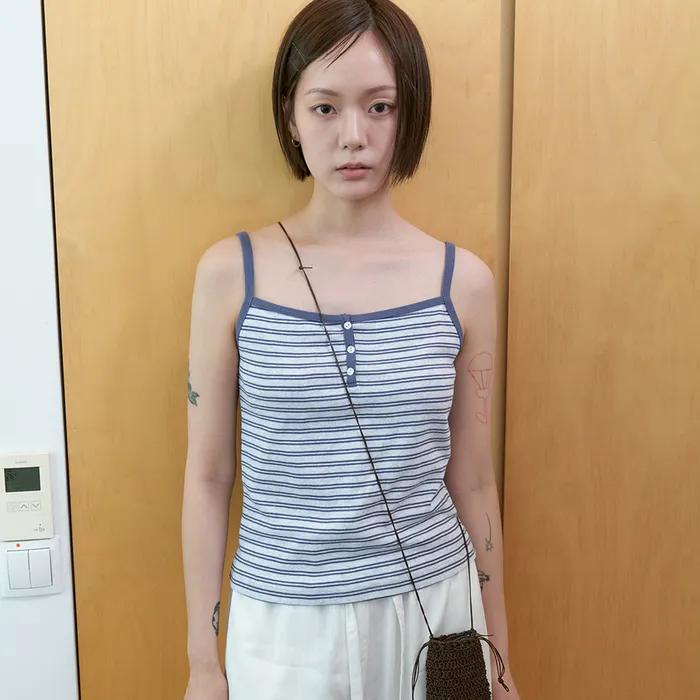Soft stripe sleeveless top_BLUE