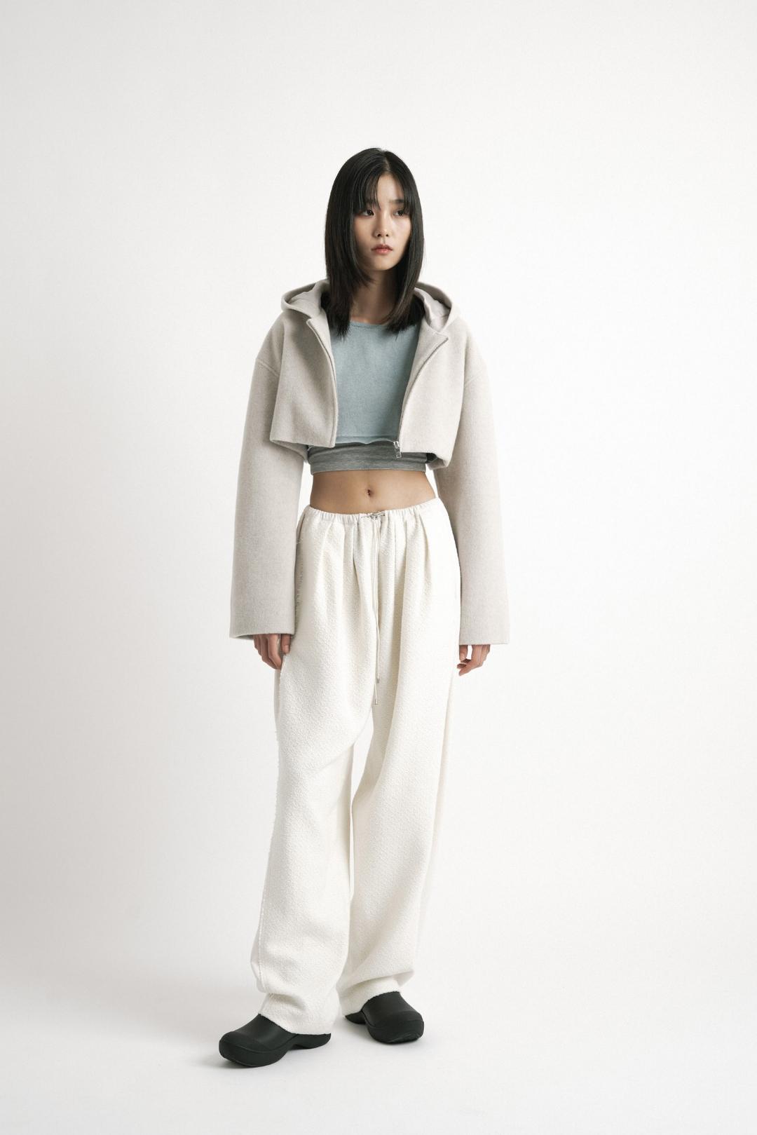 Raccoon crop hood coat_Light Gray