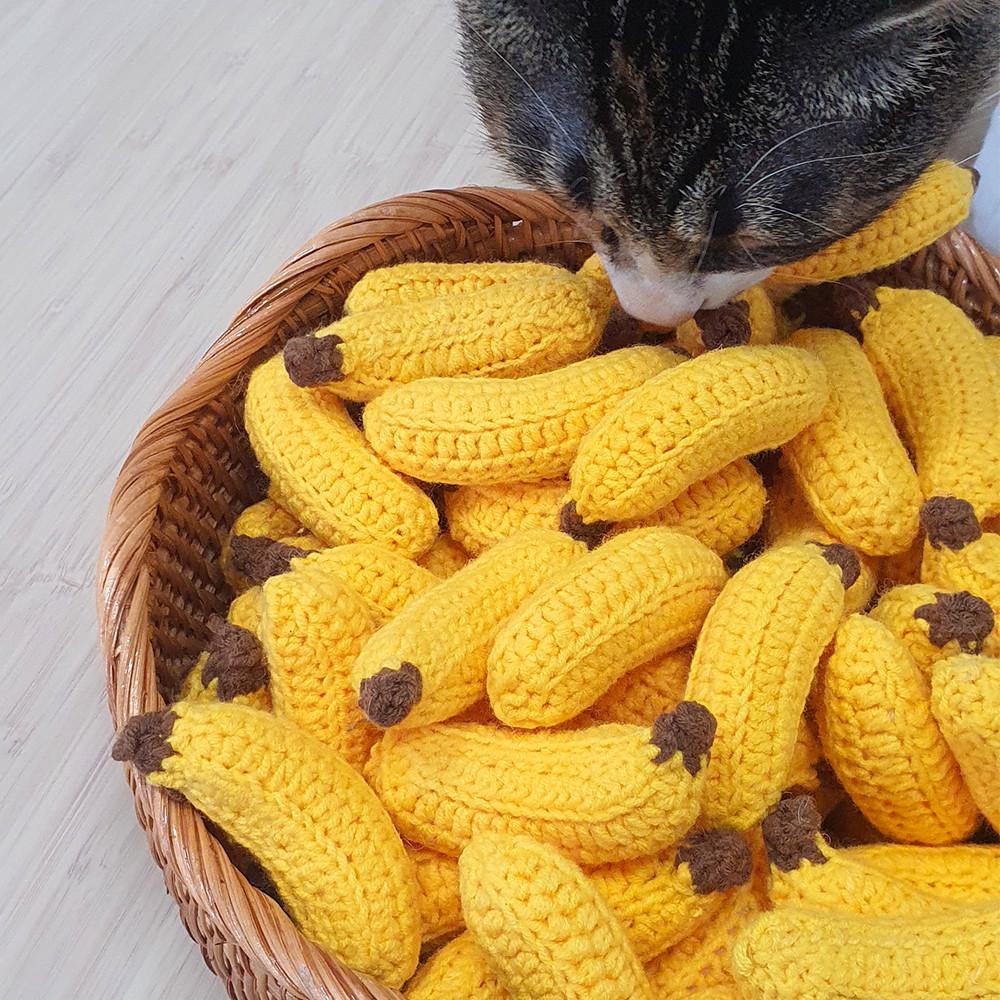 쥬아펫 말랑말랑 뜨개공 바나나 고양이 공놀이 장난감 1p