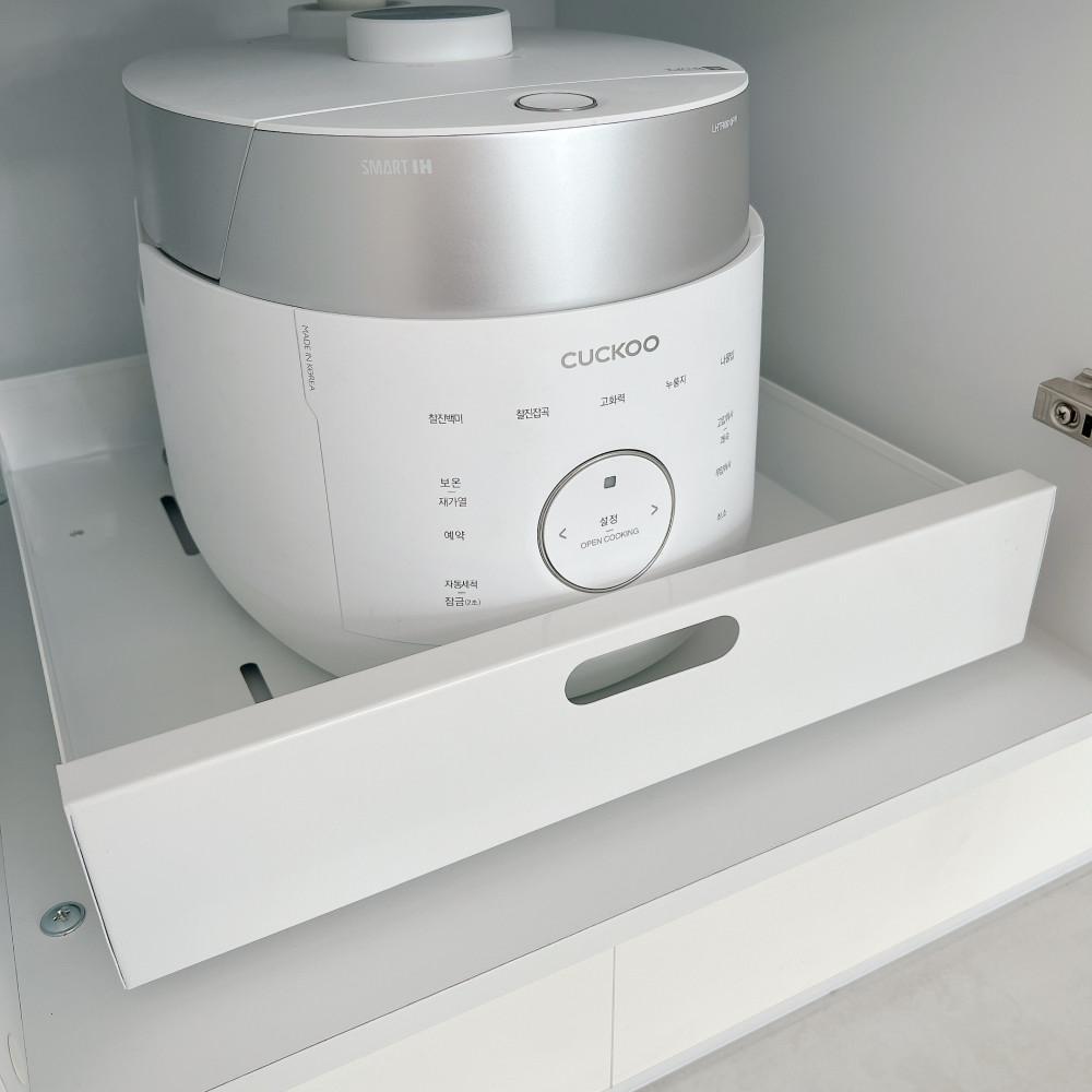 싱크대 하부장 레일선반 40cm 슬라이딩 밥솥 선반 씽크대 정리대 1단