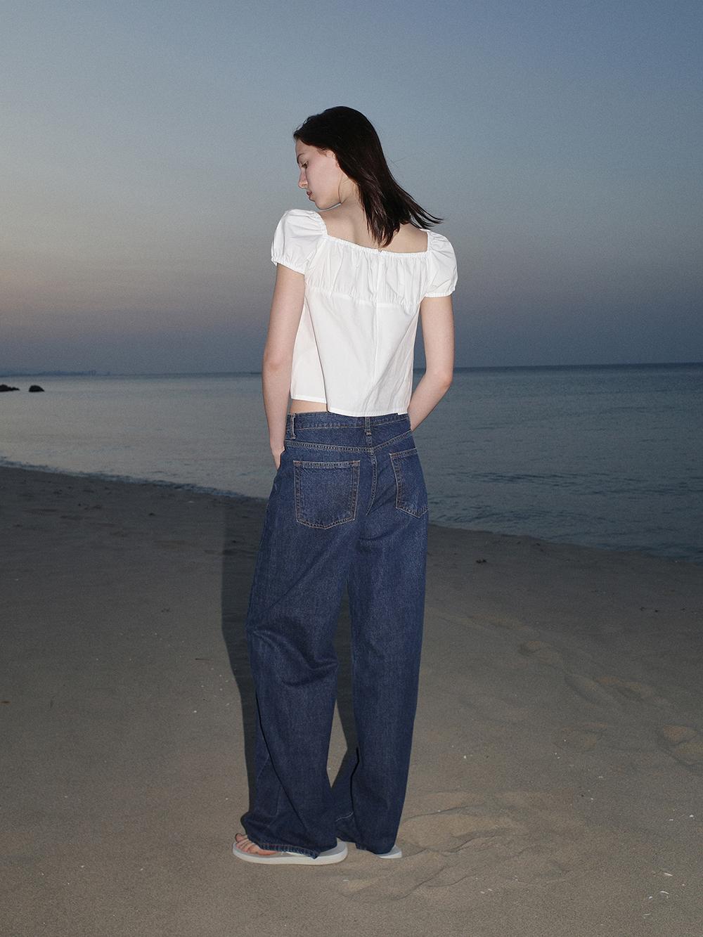 SHIRRING COTTON TOP_OFF WHITE