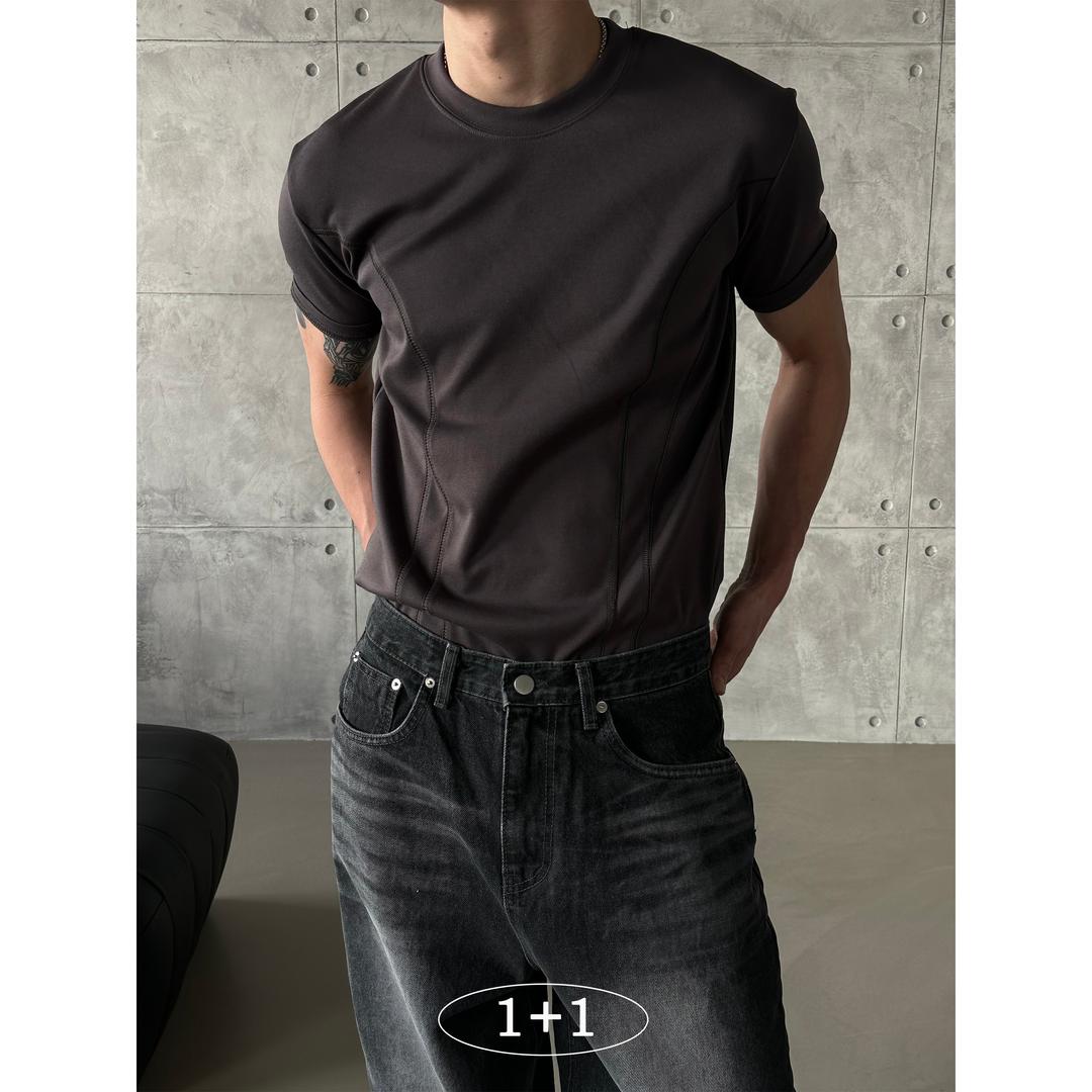 [주문폭주로 인하여 목요일 전량출고][1+1][MUSCLE FIT] Curve muscle half t-shirts(3color)