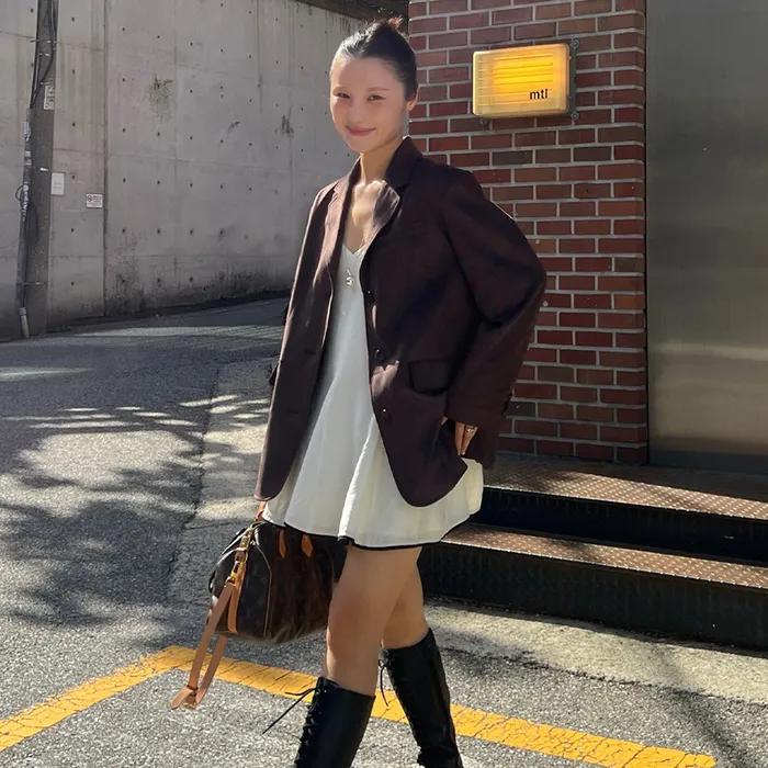 [연휴한정특가/추가쿠폰] Suede single button jacket [KNFW02JK02]_Dark brown