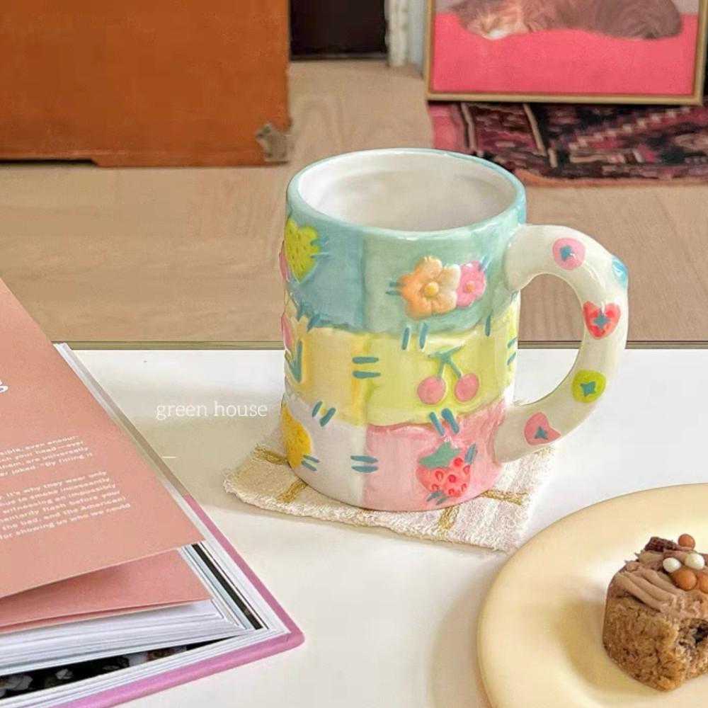 파스텔 플라워 세라믹 도자기 컵 머그 유니크 손잡이 잔 홈 파티 선물 감성 새달바스켓