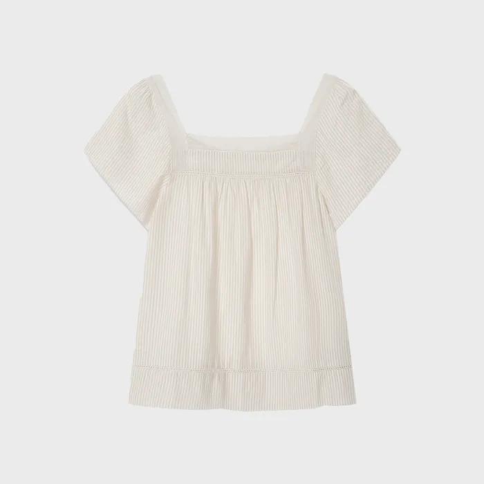 [JAJU/자주] 여 시어서커 셔링 반팔 파자마 셔츠_라이트 베이지