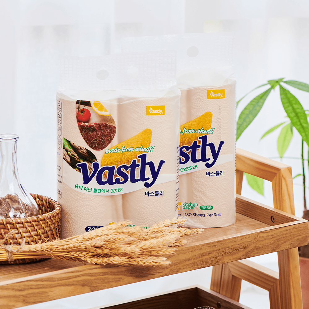 바스틀리 먼지없는 글루프리 밀짚 2겹 엠보싱 키친타월 2롤