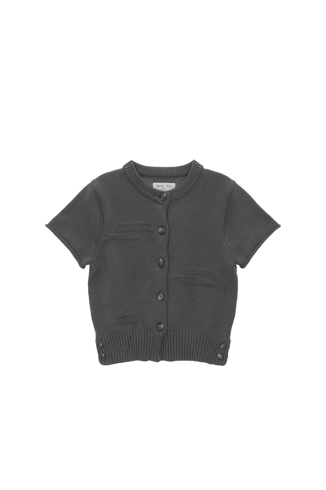 DAMAGE ROUND HALF CARDIGAN IN CHARCOAL