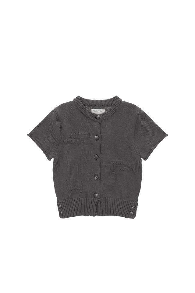 DAMAGE ROUND HALF CARDIGAN IN CHARCOAL