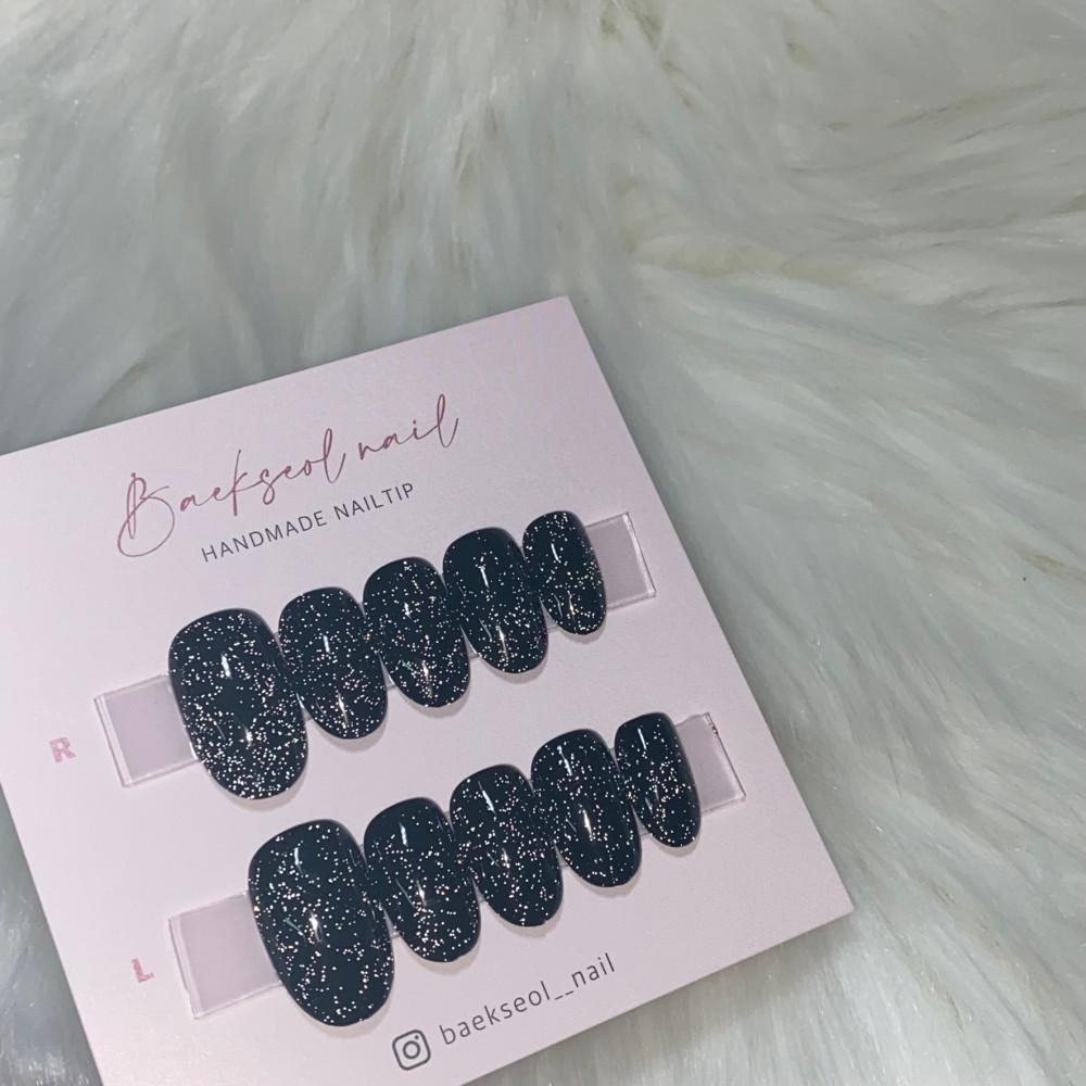 블랙 소소반사 수제네일팁