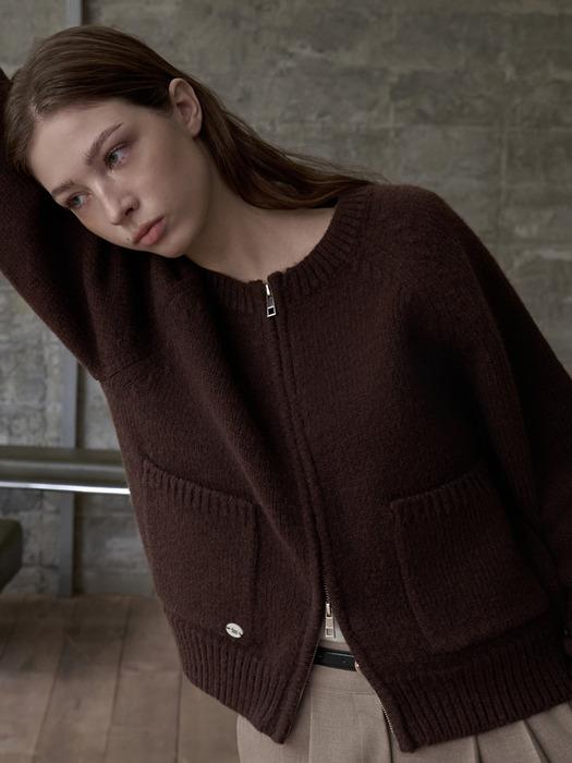 메종 라운드 니트 집업 브라운 amr2144