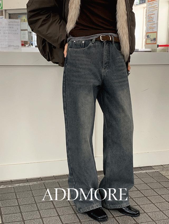 에드모어 [☃️청바지/기모데님][에드모어] mje956 테인 융 기모 와이드 데님팬츠