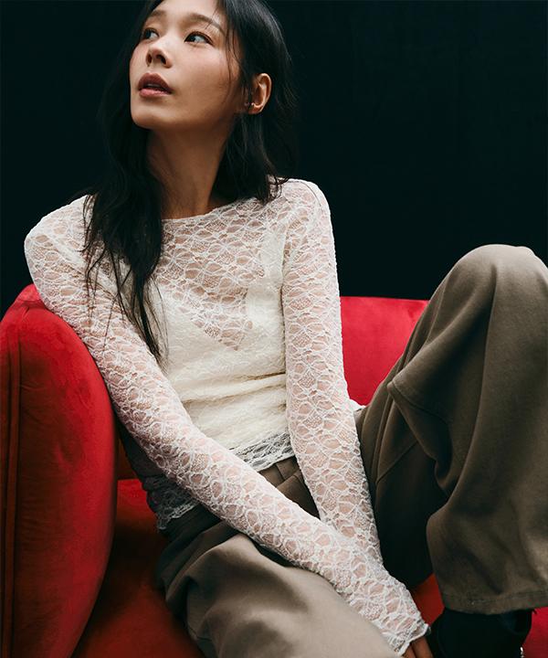 매니크 [🔴라이브 앵콜 세일][🌿봄신상/무료배송] 파히코 시스루 레이스 긴소매 티셔츠