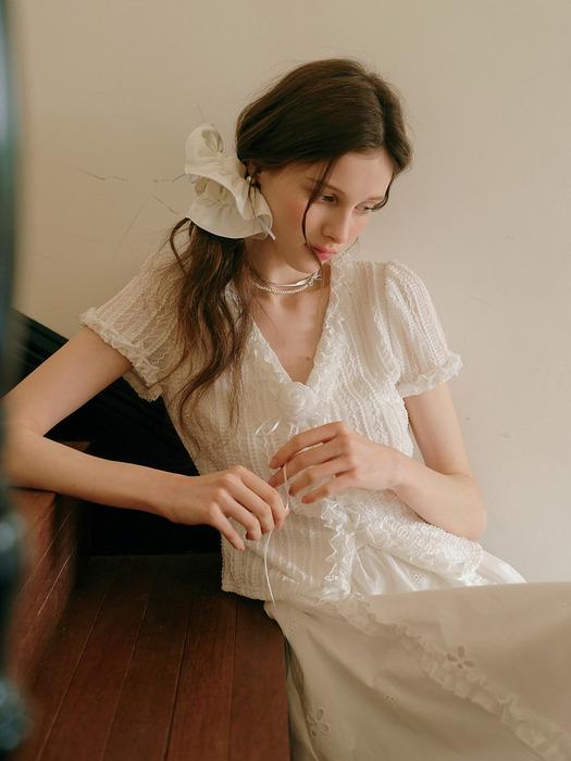 Cest_Ruffle v-neck short sleeve cardigan