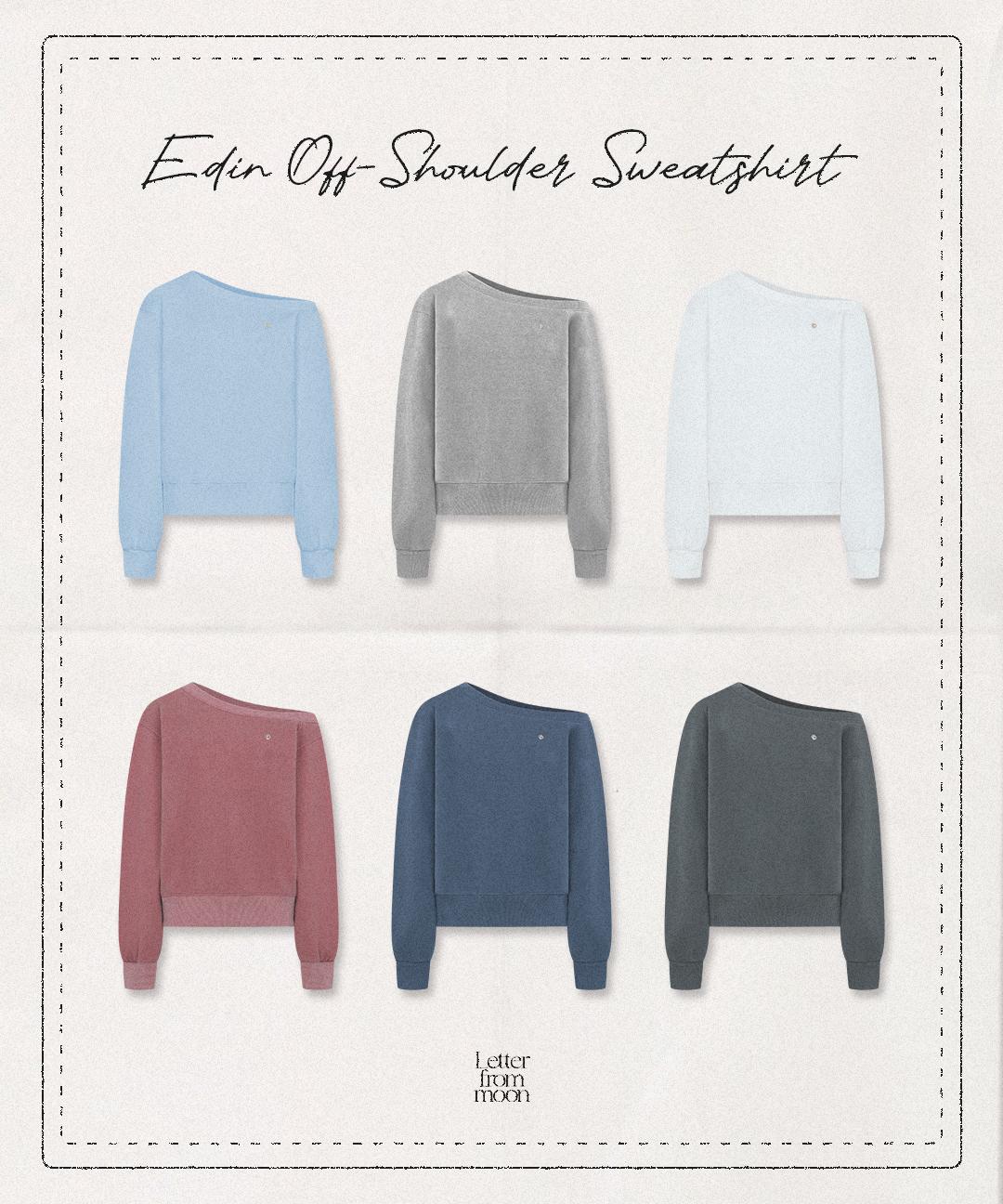 레터프롬문 [주문폭주🎉/꾸안꾸룩] 에딘 오프숄더 스웻셔츠 ( 6 colors ) *누적2만장 best item♥