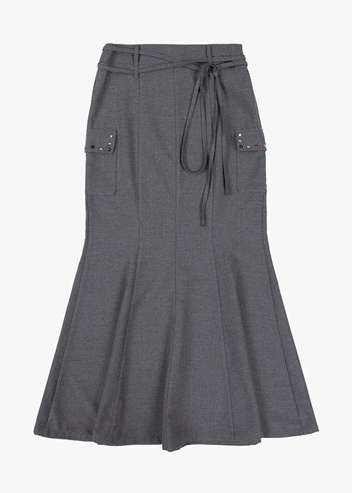 Mermaid rivet long skirt (Light grey)