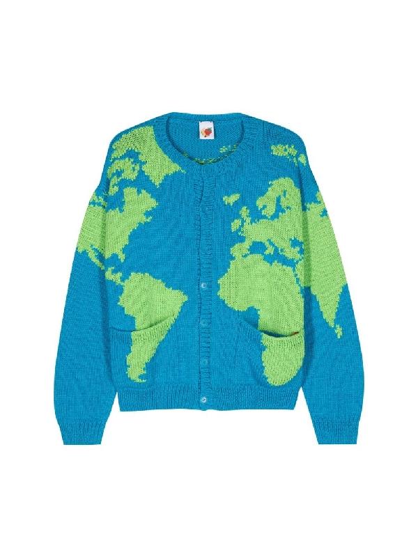 월드맵 프린팅 울 코튼 가디건