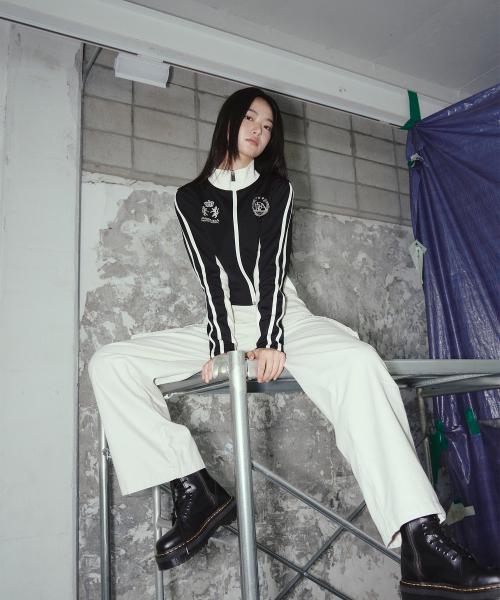 SIDE COLORING SEMI CROP JERSEY JACKET BLACK