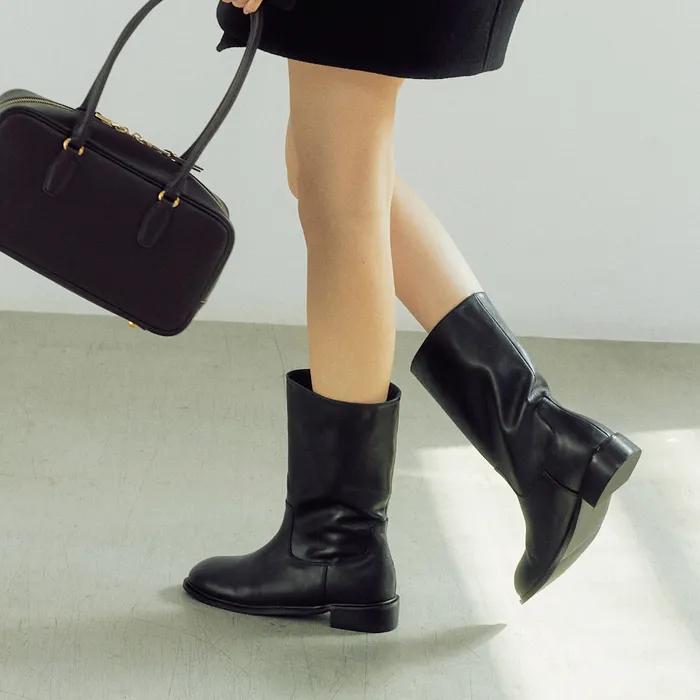 KM009L 핸드메이드 와이드 클래식 미들 부츠 천연가죽 ver. I 2Colors