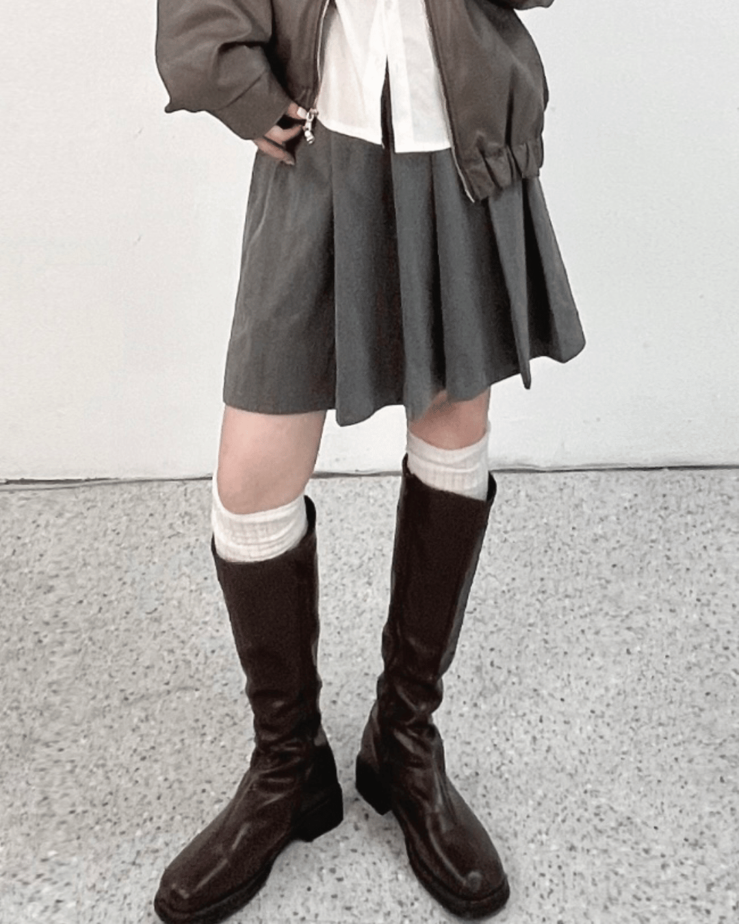 [2color] 밴딩 미디엄 너드 스커트 스쿨룩 캐주얼