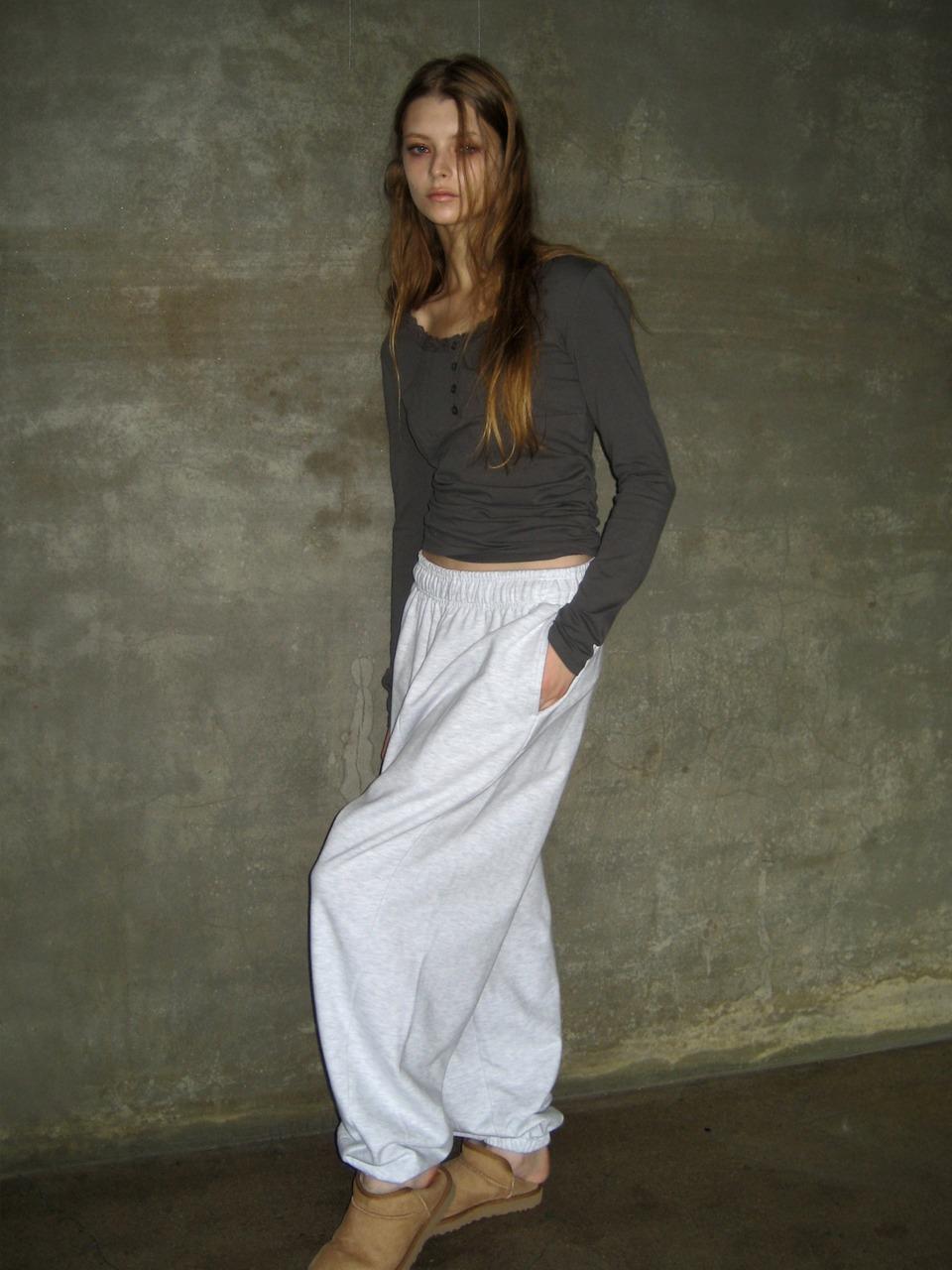 CURVED PANEL SWEAT PANTS MELANGE WHITE