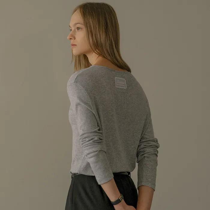 [2차:09/24 예약배송] Lace label longsleeve T-shirt KNFW02TS14_Melange gray