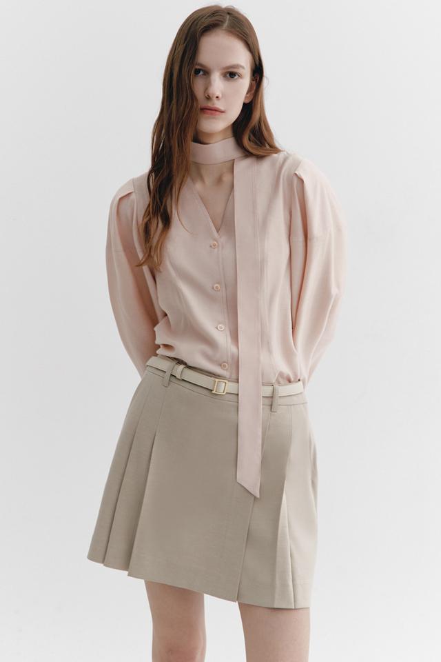 Tie-decorated Puffed sleeve Blouse ROSE PINK