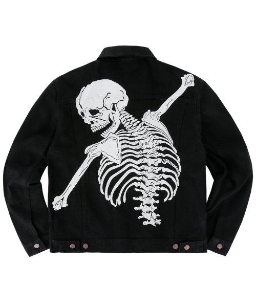 HUG SKELETON DENIM JACKET - BLACK