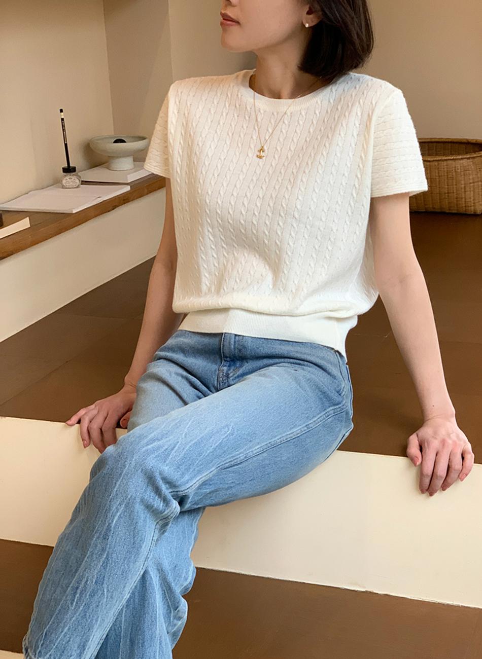[MADE]케이블숏슬리브니트