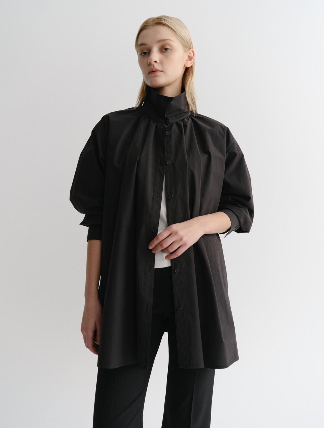 High Neck Shirring Shirt (Black)