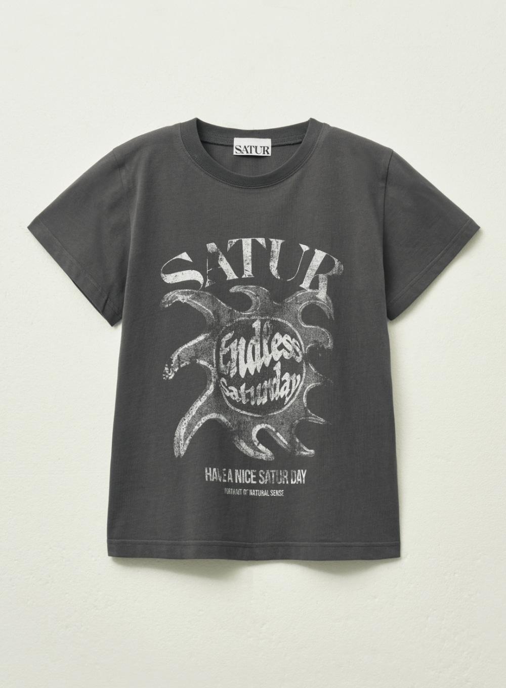 (W) Sun Retro Graphic T-Shirt - Charcoal Ivory