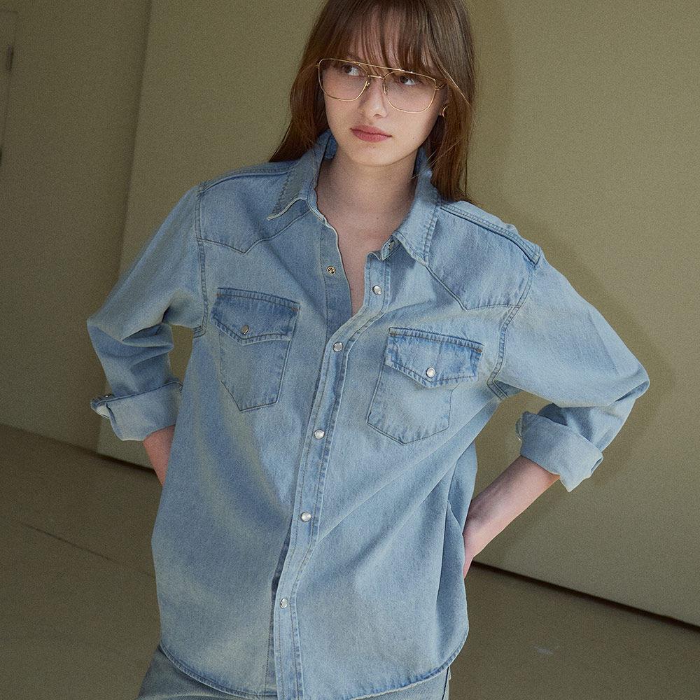 SITP5067 Western denim shirt_Light blue