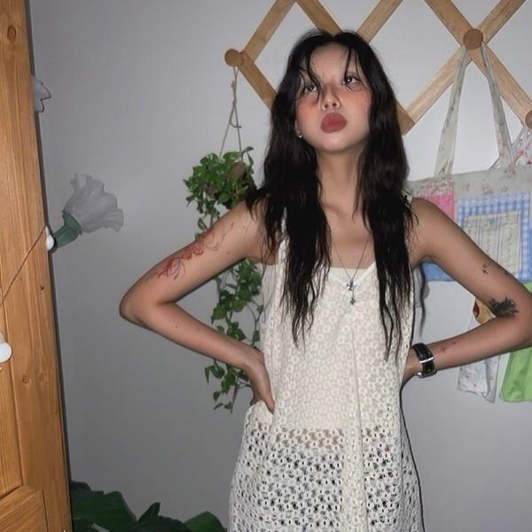 (2color) 보헤미안 크로세 니트 셔링 나시 원피스