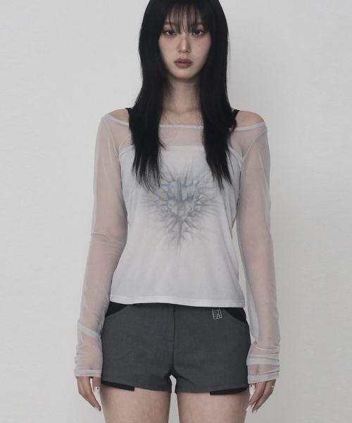 하트 로고 레이어드 시스루 티 (그레이시)