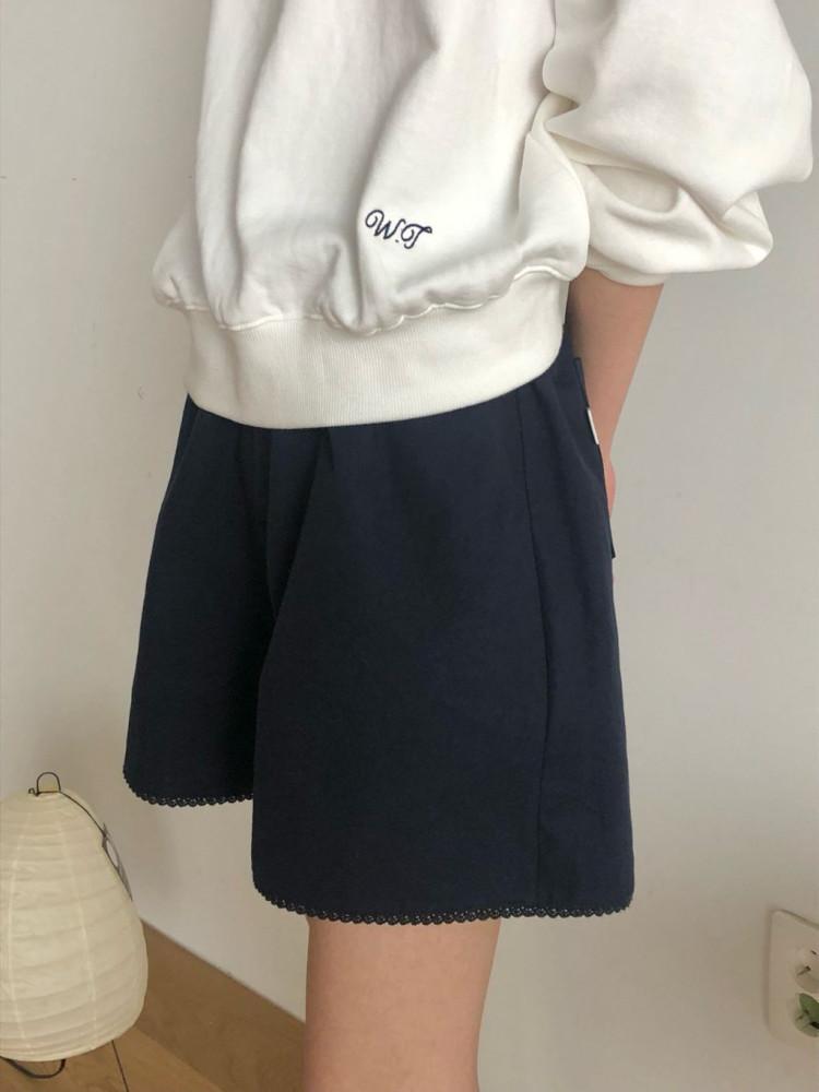 (네이비 당일) weather 웨더 레이스 밴딩 팬츠 봄 여름 코튼 반바지 pt (2 Color)