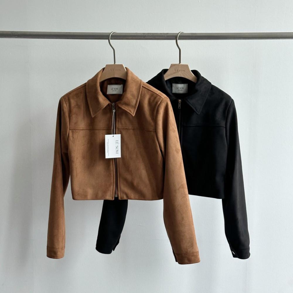 드뮤어룩 무드 크롭 스웨이드 자켓 블루종