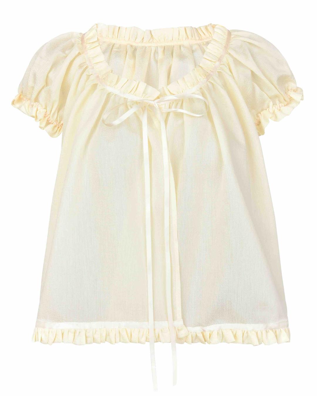 Sheer Tie Puff Sleeve Top - Lemon - XS