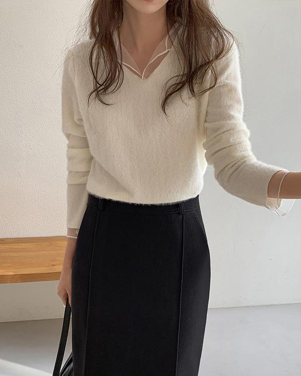 [레이어드/포인트템] 벨츠 쉬폰 카라 티셔츠