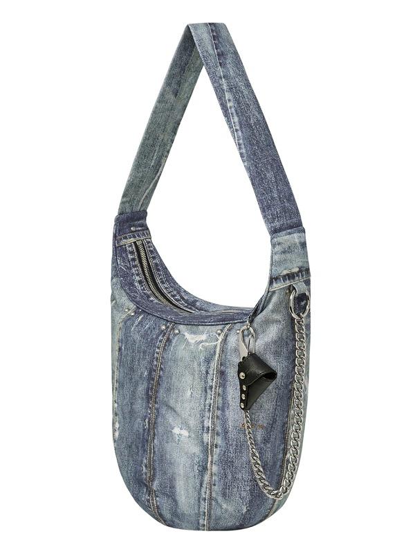 [OPEN YY] JEAN EFFECT MOTO HOBO LARGE - DENIM BLUE