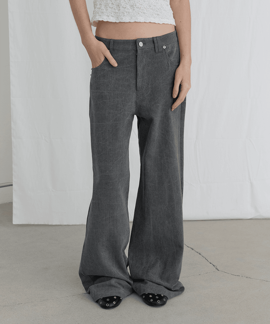 VINTAGE STRIPE COTTON PANTS - CHARCOAL