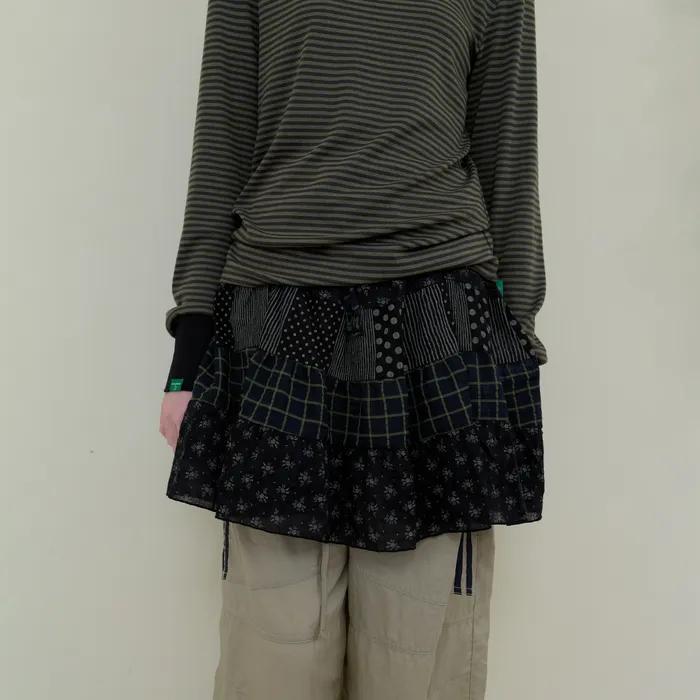 243. Mixed Pattern Mini Skirt _ Black