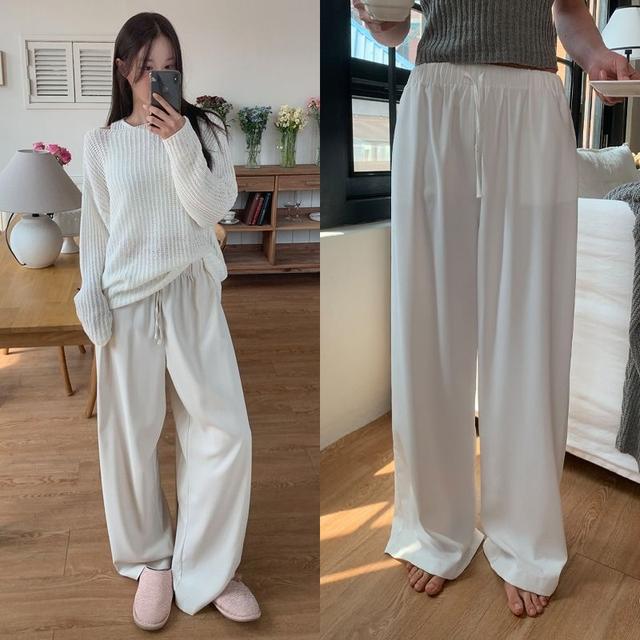 [모코블링] 와이드 밴딩 스트랩 팬츠 밴딩팬츠 와이드팬츠 스트랩팬츠 컬러팬츠