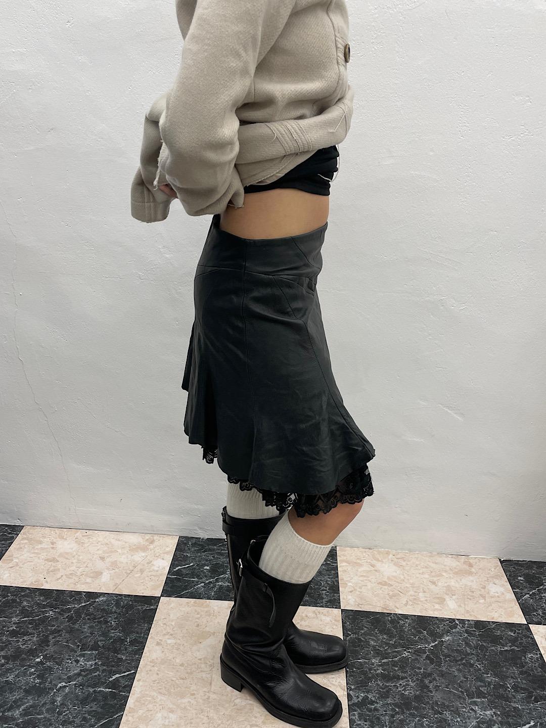 Lambskin leather skirt