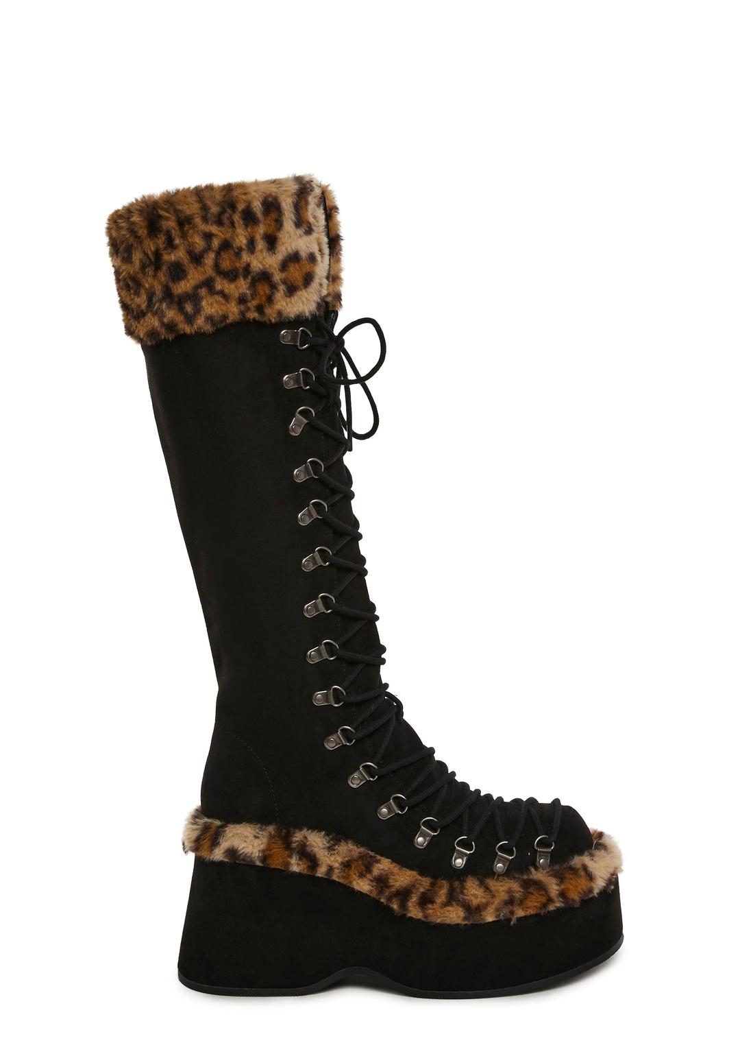 Flash On Leopard Boots - BLACK / US 6