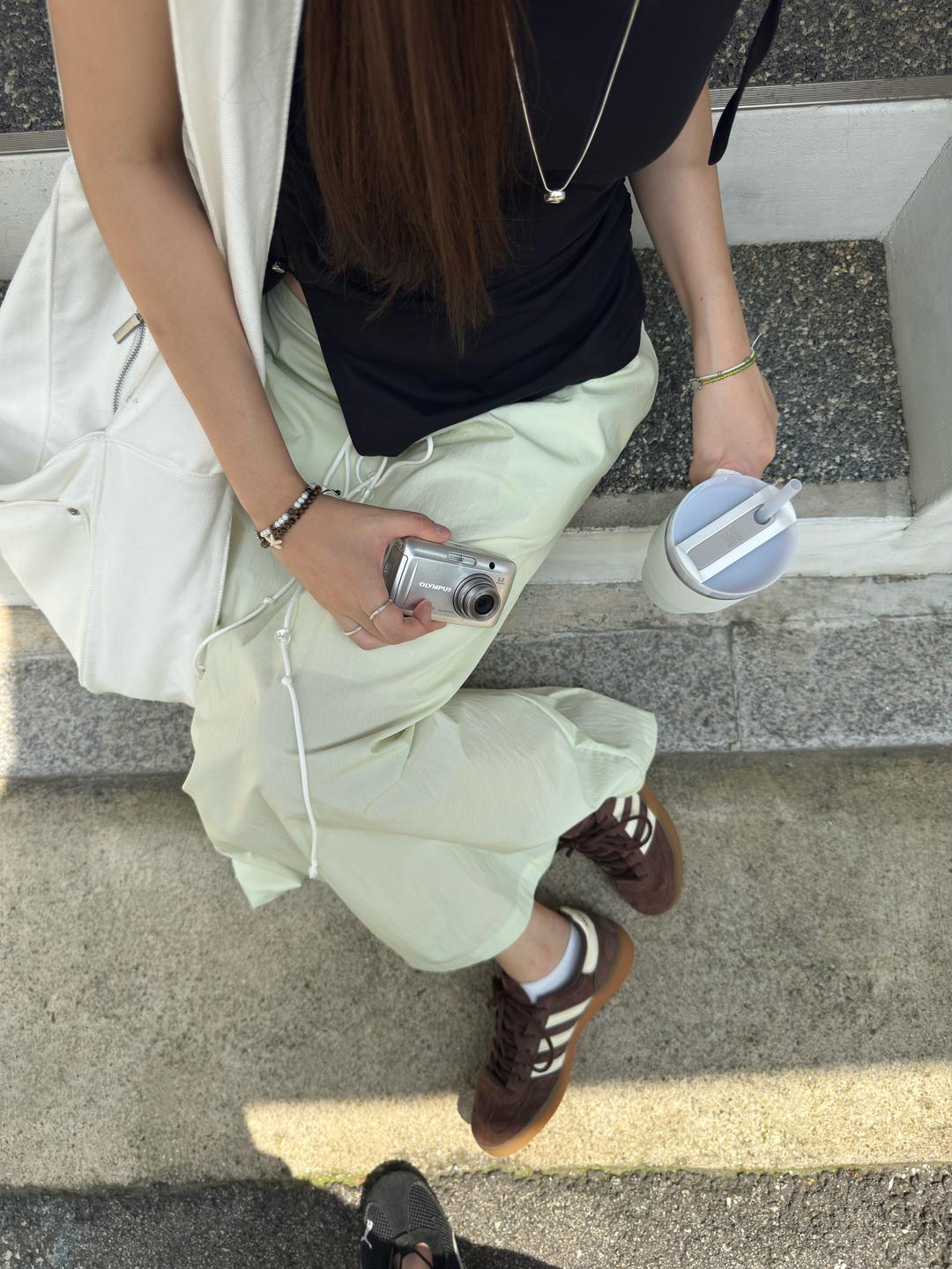 [8/17예약배송] [prts made] 코튼나일론 스트레이트 핏 맥시 스커트 (cucumber green)