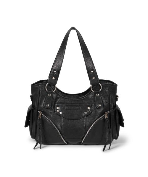 Studded Leather Shoulder Bag (Black)