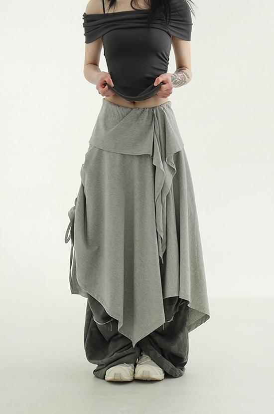 로컬맨션 foldable cotton flare unbal long skirt
