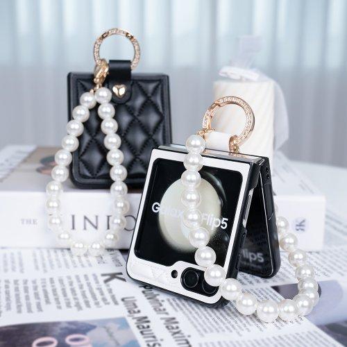 갤럭시 Z플립 레더 퀼팅 펄 스트랩 케이스